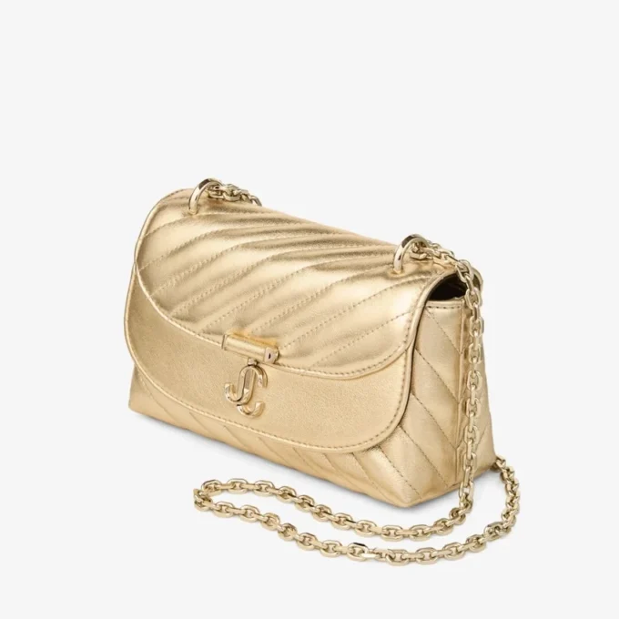 Bolso bandolera pequeño Curve en piel napa metalizada acolchada dorada Bolso bandolera pequeño Curve en piel napa metalizada acolchada dorada