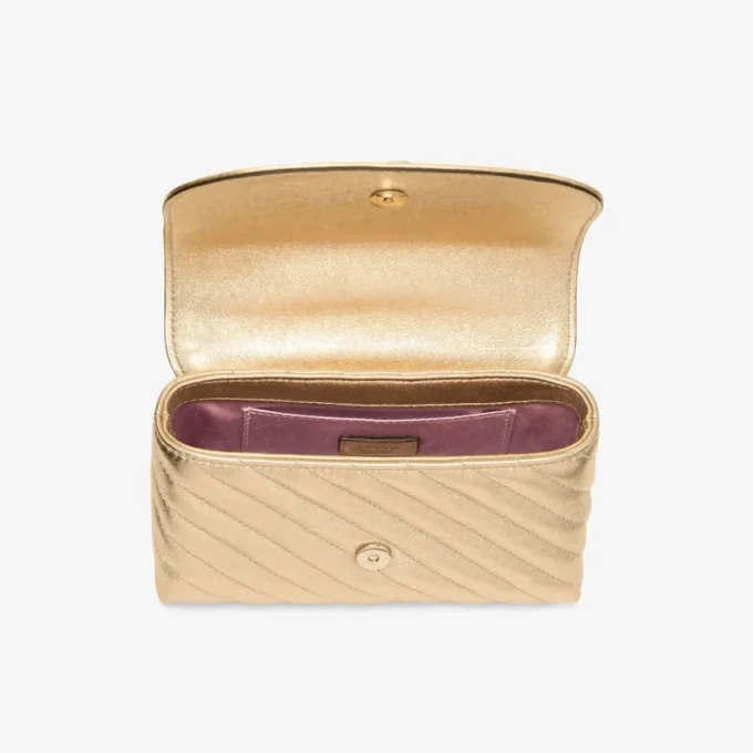 Bolso bandolera pequeño Curve en piel napa metalizada acolchada dorada Bolso bandolera pequeño Curve en piel napa metalizada acolchada dorada