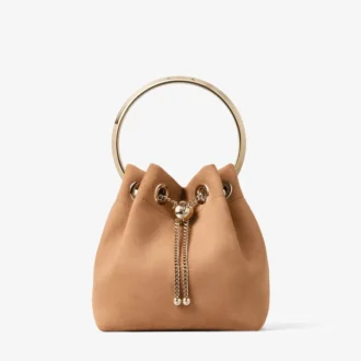 Bolso Bon Bon de ante color toffee con cierre de esfera metálica