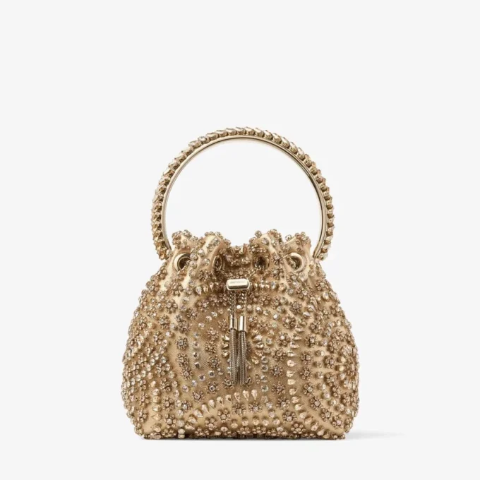 Bolso Bon Bon de napa metalizada dorada con bordado de cristales Bolso Bon Bon de napa metalizada dorada con bordado de cristales