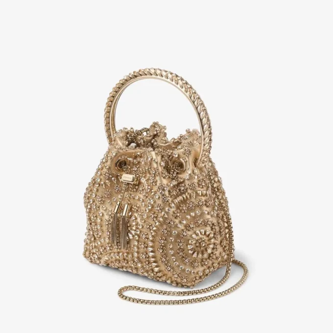 Bolso Bon Bon de napa metalizada dorada con bordado de cristales Bolso Bon Bon de napa metalizada dorada con bordado de cristales
