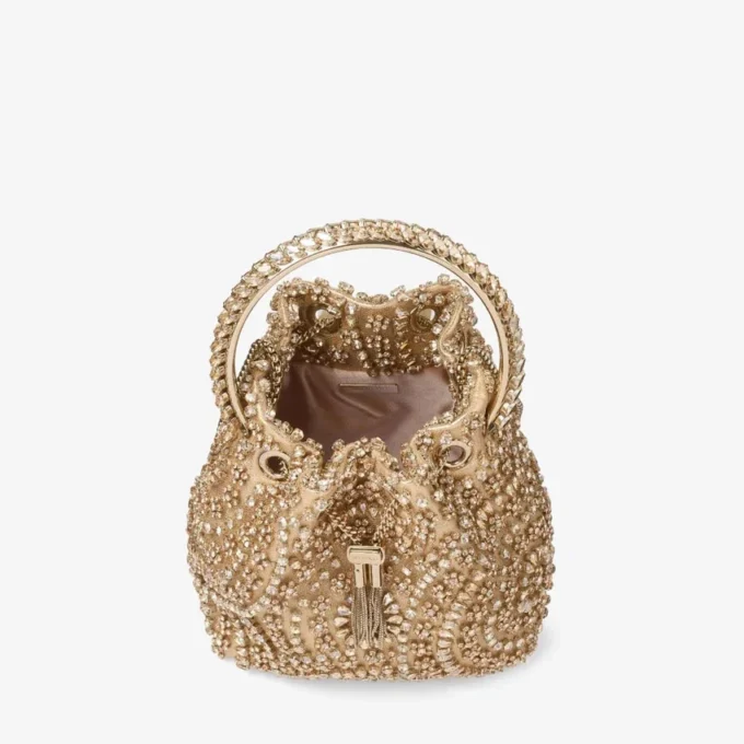 Bolso Bon Bon de napa metalizada dorada con bordado de cristales Bolso Bon Bon de napa metalizada dorada con bordado de cristales
