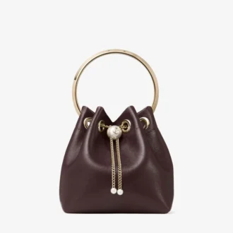 Bolso Bon Bon de piel Biker en color merlot intenso con cierre de perla