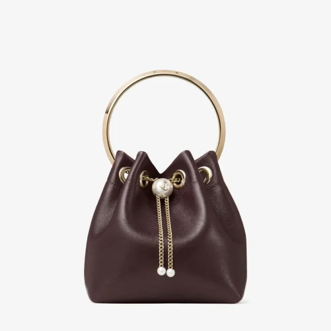 Bolso Bon Bon de piel Biker en color merlot intenso con cierre de perla