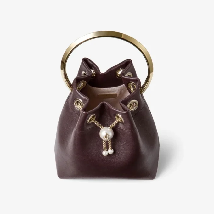 Bolso Bon Bon de piel Biker en color merlot intenso con cierre de perla