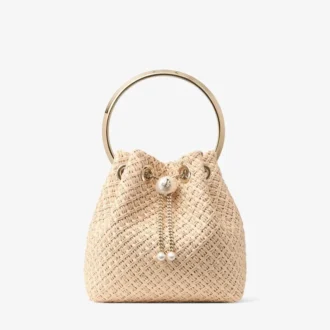 Bolso Bon Bon de rafia natural con cierre de perlas