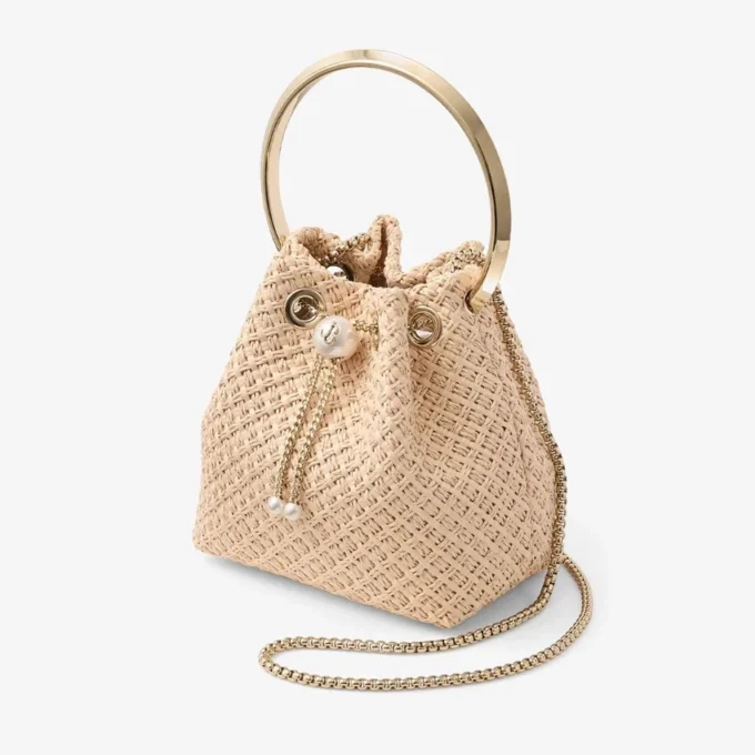 Bolso Bon Bon de rafia natural con cierre de perlas Bolso Bon Bon de rafia natural con cierre de perlas