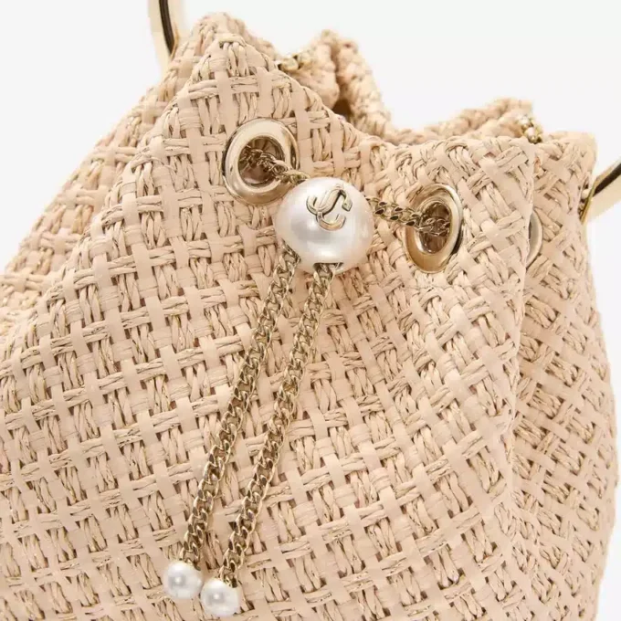 Bolso Bon Bon de rafia natural con cierre de perlas Bolso Bon Bon de rafia natural con cierre de perlas
