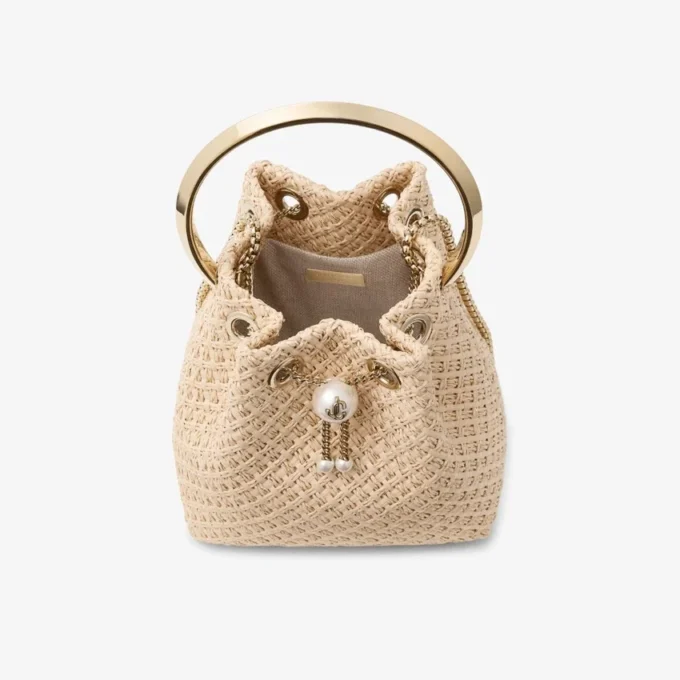 Bolso Bon Bon de rafia natural con cierre de perlas Bolso Bon Bon de rafia natural con cierre de perlas