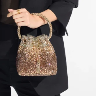 Bolso Bon Bon de satén bronce con cristales degradados