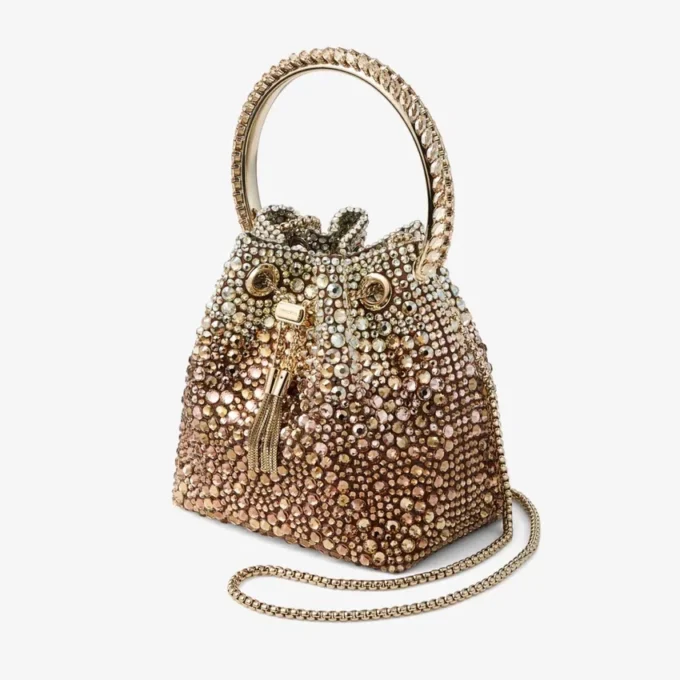 Bolso Bon Bon de satén bronce con cristales degradados