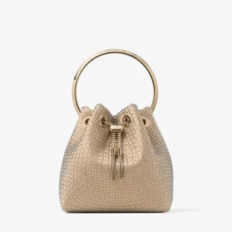 Bolso Bon Bon de satén dorado claro y malla de cristal ilusión