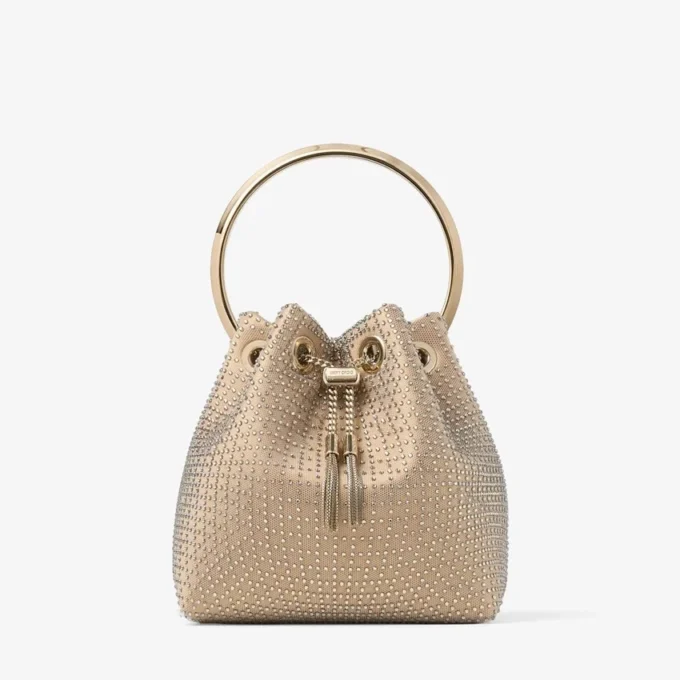 Bolso Bon Bon de satén dorado claro y malla de cristal ilusión