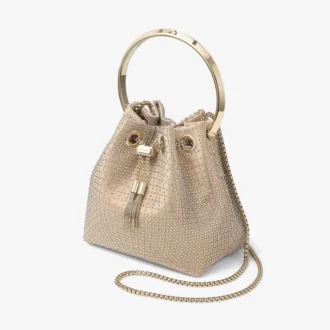 Bolso Bon Bon de satén dorado claro y malla de cristal ilusión