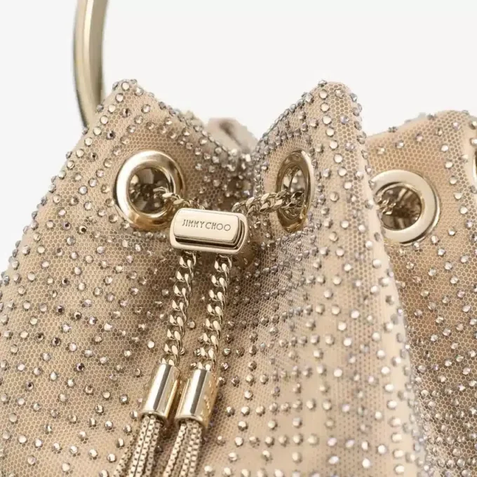 Bolso Bon Bon de satén dorado claro y malla de cristal ilusión