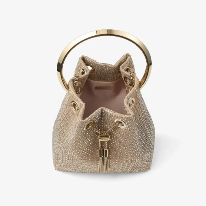 Bolso Bon Bon de satén dorado claro y malla de cristal ilusión