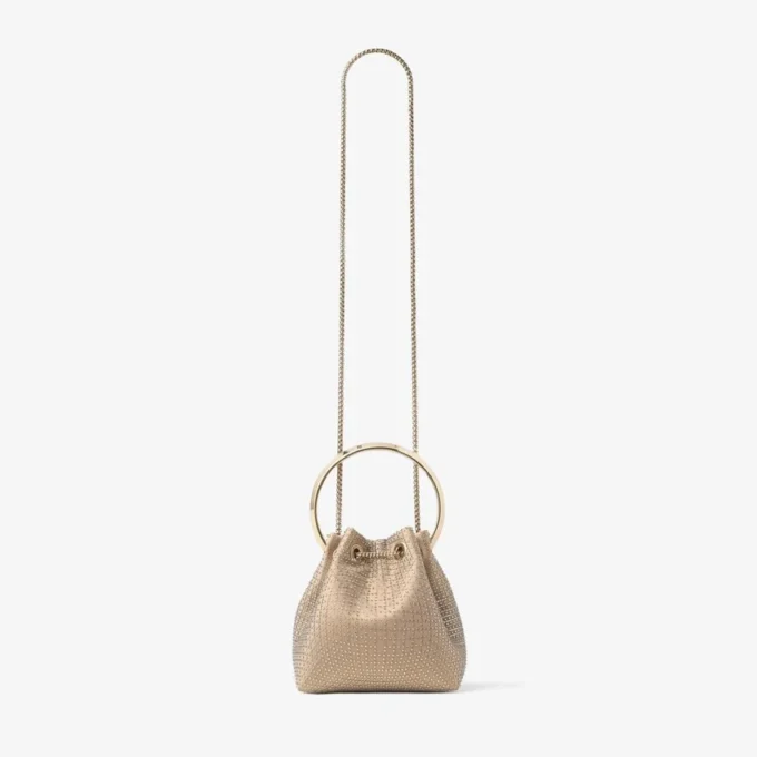 Bolso Bon Bon de satén dorado claro y malla de cristal ilusión
