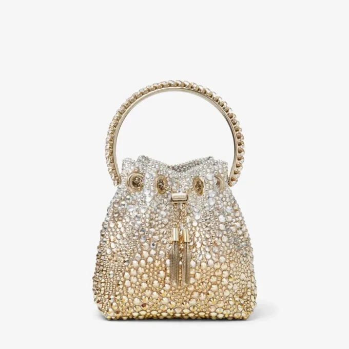 Bolso Bon Bon de satén dorado con cristales Bolso Bon Bon de satén dorado con cristales