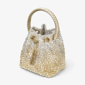 Bolso Bon Bon de satén dorado con cristales