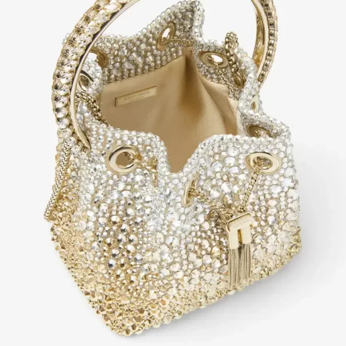 Bolso Bon Bon de satén dorado con cristales Bolso Bon Bon de satén dorado con cristales