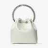 Bolso Bon Bon de satén marfil con asa de cristal