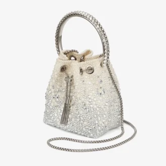 Bolso Bon Bon de satén marfil con cristales