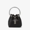 Bolso Bon Bon de satén negro con asa de cristal Bolso Bon Bon de satén negro con asa de cristal