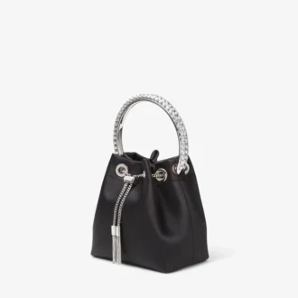 Bolso Bon Bon de satén negro con asa de cristal