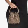Bolso Bon Bon Tan de malla de cristal metalizada con asa de cristal Bolso Bon Bon Tan de malla de cristal metalizada con asa de cristal