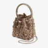 Bolso Bon Bon Tan de malla de cristal metalizada con asa de cristal Bolso Bon Bon Tan de malla de cristal metalizada con asa de cristal