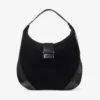 Bolso de hombro Bar Hobo grande de ante negro con ribetes de piel estampada de serpiente brillante Bolso de hombro Bar Hobo grande de ante negro con ribetes de piel estampada de serpiente brillante