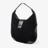 Bolso de hombro Bar Hobo grande de ante negro con ribetes de piel estampada de serpiente brillante Bolso de hombro Bar Hobo grande de ante negro con ribetes de piel estampada de serpiente brillante