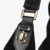 Bolso de hombro Bar Hobo grande de ante negro con ribetes de piel estampada de serpiente brillante Bolso de hombro Bar Hobo grande de ante negro con ribetes de piel estampada de serpiente brillante