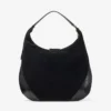 Bolso de hombro Bar Hobo grande de ante negro con ribetes de piel estampada de serpiente brillante Bolso de hombro Bar Hobo grande de ante negro con ribetes de piel estampada de serpiente brillante