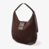 Bolso de hombro Bar Hobo M de ante color chocolate con ribetes de piel Bolso de hombro Bar Hobo M de ante color chocolate con ribetes de piel