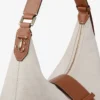 Bolso de hombro Bar Hobo mediano de lona reciclada en color natural y marrón claro con ribetes de cuero Biker Bolso de hombro Bar Hobo mediano de lona reciclada en color natural y marrón claro con ribetes de cuero Biker