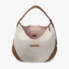 Bolso de hombro Bar Hobo mediano de lona reciclada en color natural y marrón claro con ribetes de cuero Biker Bolso de hombro Bar Hobo mediano de lona reciclada en color natural y marrón claro con ribetes de cuero Biker