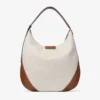 Bolso de hombro Bar Hobo mediano de lona reciclada en color natural y marrón claro con ribetes de cuero Biker Bolso de hombro Bar Hobo mediano de lona reciclada en color natural y marrón claro con ribetes de cuero Biker
