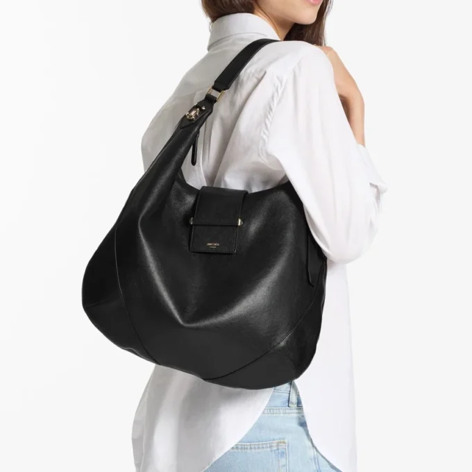 Bolso de hombro Bar Hobo mediano en piel Biker negra Bolso de hombro Bar Hobo mediano en piel Biker negra