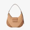 Bolso de hombro Bar Hobo pequeño de ante color toffee con ribetes de cuero Biker