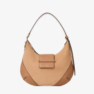Bolso de hombro Bar Hobo pequeño de ante color toffee con ribetes de cuero Biker