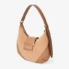 Bolso de hombro Bar Hobo pequeño de ante color toffee con ribetes de cuero Biker