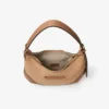Bolso de hombro Bar Hobo pequeño de ante color toffee con ribetes de cuero Biker