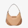 Bolso de hombro Bar Hobo pequeño de ante color toffee con ribetes de cuero Biker