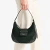 Bolso de hombro Bar Hobo pequeño de ante verde británico con ribetes de cuero Biker Bolso de hombro Bar Hobo pequeño de ante verde británico con ribetes de cuero Biker