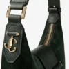 Bolso de hombro Bar Hobo pequeño de ante verde británico con ribetes de cuero Biker Bolso de hombro Bar Hobo pequeño de ante verde británico con ribetes de cuero Biker