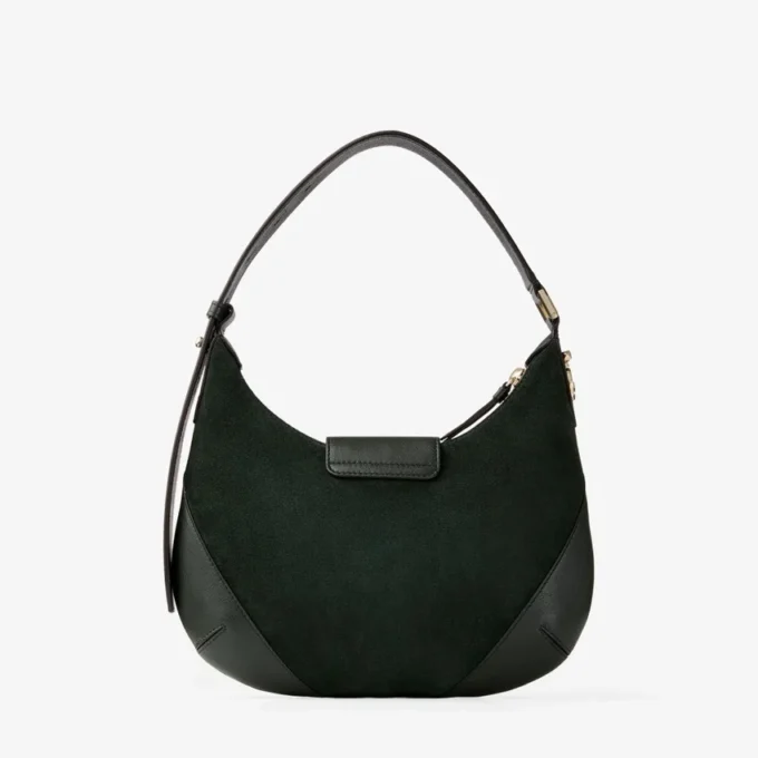 Bolso de hombro Bar Hobo pequeño de ante verde británico con ribetes de cuero Biker Bolso de hombro Bar Hobo pequeño de ante verde británico con ribetes de cuero Biker