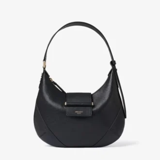 Bolso de hombro Bar Hobo pequeño de cuero Biker negro