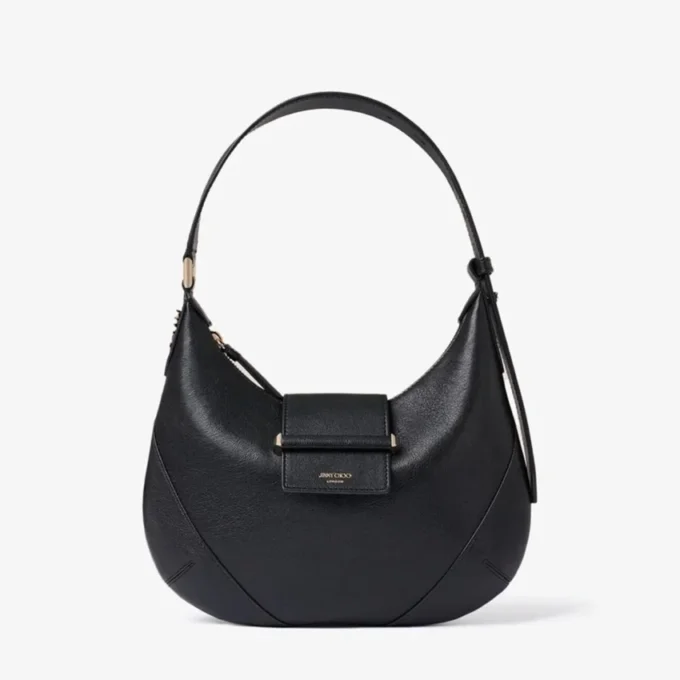 Bolso de hombro Bar Hobo pequeño de cuero Biker negro