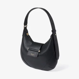 Bolso de hombro Bar Hobo pequeño de cuero Biker negro